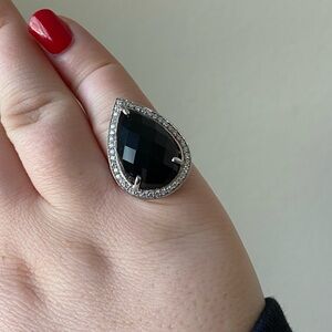 Pear Cut Onyx Cocktail Ring Sterling Silver, size 7